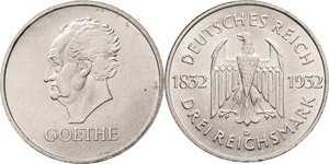 Gedenkausgaben  3 Reichsmark 1932 D Goethe  ... 