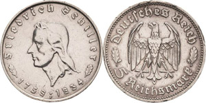 Gedenkausgaben  5 Reichsmark 1934 F Schiller ... 