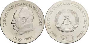 Gedenkmünzen  20 Mark 1969. Goethe  Jaeger ... 