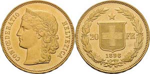 Schweiz-Eidgenossenschaft  20 Franken 1896, ... 
