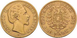Bayern Ludwig II. 1864-1886 10 Mark 1875 D  ... 