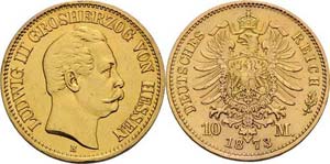 Hessen Ludwig III. 1848-1877 10 Mark 1873 H  ... 