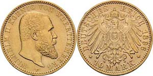 Württemberg Wilhelm II. 1891-1918 10 Mark ... 
