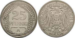 Kleinmünzen  25 Pfennig 1909 A  Jaeger 18 ... 