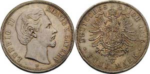 Bayern Ludwig II. 1864-1886 5 Mark 1875 D  ... 
