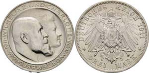 Württemberg Wilhelm II. 1891-1918 3 Mark ... 