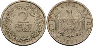 Kleinmünzen  2 Reichsmark 1925 A  Jaeger ... 
