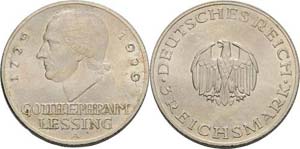 Gedenkausgaben  3 Reichsmark 1929 A Lessing  ... 