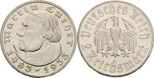 Gedenkausgaben  2 Reichsmark 1933 G Luther  ... 