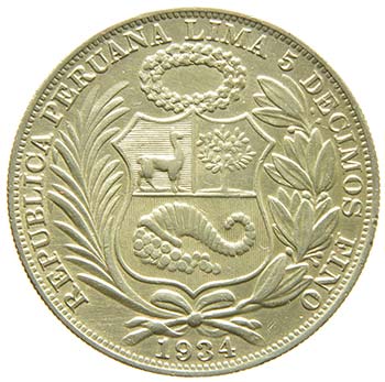 Perù - Argento - 1 Sol, 1934  (Km ... 