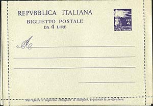Repubblica - Biglietti Postali - 1946 - L. 4