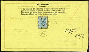 Regno dItalia - 1867, 29 giugno - Ricevuta ... 