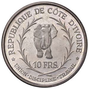 Costa dAvorio -  - 10 franchi, 1966 - (Km ... 