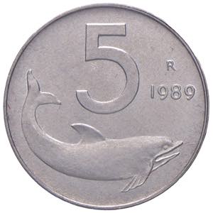5 Lire - Timone rovesciato, 1989 - Alluminio ... 