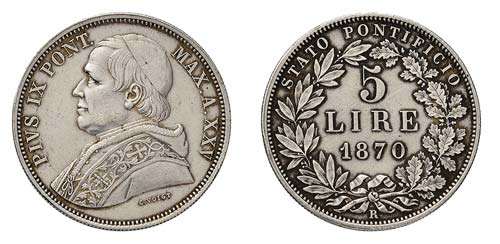 ROMA - PIO IX (1846-1878) LIRE 5 ... 