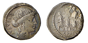 JUNIA (54 a.C.) M. Junius Brutus DENARIO ... 