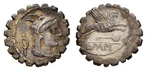 PAPIA (79 A.c.) L. Papius DENARIO SERRATUS  ... 