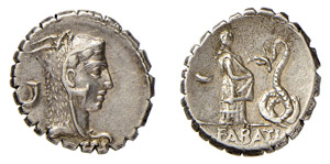 ROSCIA (64 a.C.) L.Roscius Fabatus  DENARIO ... 