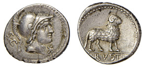 RUSTIA (76 a.C.) L. Rustius DENARIO  - Ar - ... 