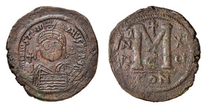 GIUSTINIANO I (527-565) FOLLIS gr.22,4  - Ae ... 