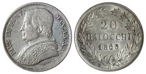 ROMA - PIO IX (1846-1870) 20 BAIOCCHI 1865  ... 
