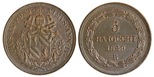 ROMA - PIO IX (1846-1870) 5 BAIOCCHI - 1849 ... 