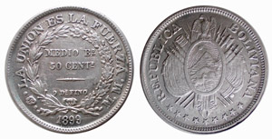 BOLIVIA - REPUBBLICA - 50 CENTAVOS 1899 MM   ... 