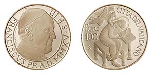 PAPA FRANCESCO - ANNO 2015 - EURO 100 in Oro ... 