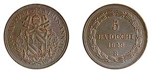 ROMA - PIO IX (1846-1870) 5 BAIOCCHI - 1849 ... 