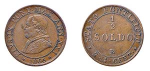 ROMA - PIO IX (1846-1870) MEZZO SOLDO - 1866 ... 