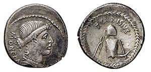 CARISIA (46 a.C.) T. Carisia - DENARIO -  ... 