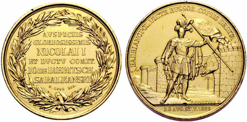 Gilded bronze medal 1829. Capture ... 