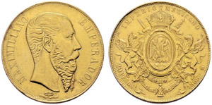 Maximilian I. 1864-1867. 20 Pesos ... 
