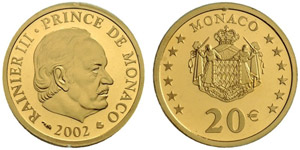 Rainier III. 1949-2005. 20 Euro ... 