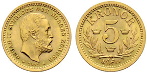 Oscar II. 1872-1907. 5 Kronor ... 