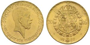 Gustaf V. 1907-1950. 20 Kronor ... 