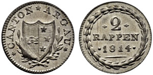 Aargau - 2 Rappen 1814. 1.36 g. ... 