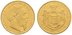 Charles III. 1856-1889. 20 Francs ... 