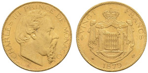 Charles III. 1856-1889. 20 Francs ... 