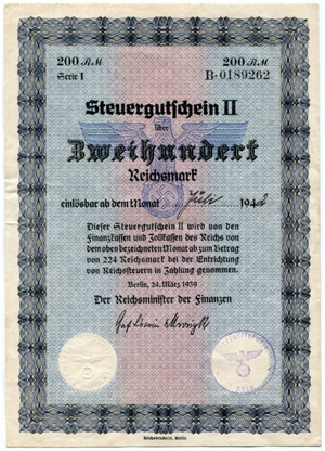 Steuergutschein II. 200 Reichsmark ... 
