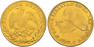 Republik. 8 Escudos 1867, C-CE ... 