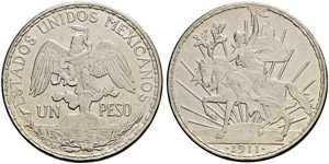 Republik. 1 Peso 1911.  27.07 g. ... 