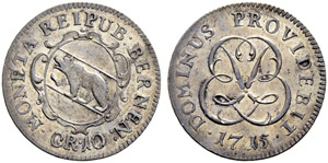 10 Kreuzer 1715. Av. Berner Wappen ... 