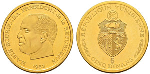 Gold coins - 5 dinars  1983ce ... 