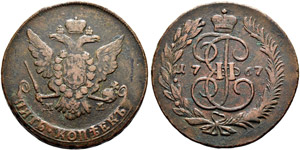 1763 - 5 Kopecks 1767, Red Mint. ... 