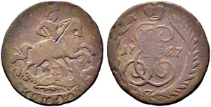 1763 - Kopeck 1767, Red Mint?, MM. ... 