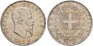 5 Lire 1872, Milano. 24.92 g. Pag. ... 