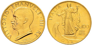 100 Lire 1931 AN IX, Roma. 8.81 g. ... 