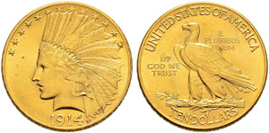 10 Dollars 1914. Indian. 16.74 g. ... 