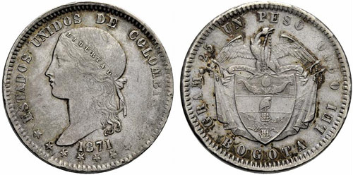 KOLUMBIEN - Republik. Peso 1871, ... 